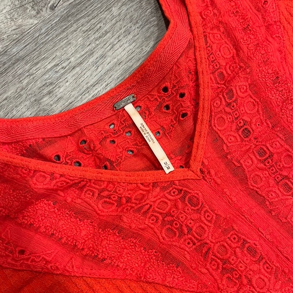 Free People Parisian Night Vermillion Res Top V Neck Bell Sleeves - Picture 5 of 13